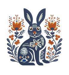 bunny rabbit detailed machine embroidery - Folk Art Rabbit for reusable tote bags