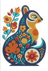 detailed leaf machine embroidery pattern - Folk Art Squirrel for patchwork quilt blocks