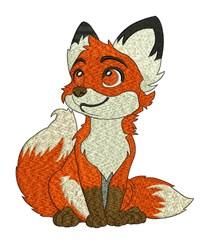 Colorful fox with orange fur, large ears, and bright eyes in playful cartoon style, perfect for machine embroidery.