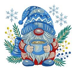 Frosty Gnome - 4x4 snowflake detailed machine embroidery design for Winter Decor