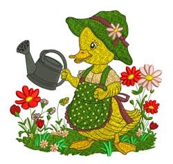 Garden Duck - 4x4 bird detailed machine embroidery design perfect for kitchen aprons