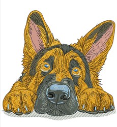 detailed puppy dog machine embroidery pattern - German Shepherd for kitchen tea towels
