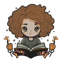 reading detailed machine embroidery - Girl Reading perfect for patchwork quilt blocks