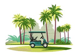 detailed tree machine digital embroidery pattern - Golf Cart perfect for Beach Bags