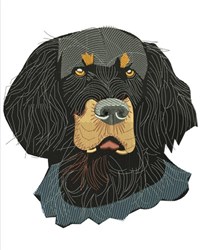 Realistic Gordon Setter portrait showcasing rich fur texture, expressive eyes, and intricate details, ideal for embroidery on