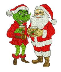detailed christmas Santa Claus machine embroidery pattern - Grinch & Santa for kitchen tea towels