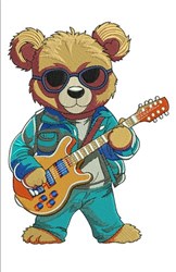 bear cub detailed machine embroidery - Guitar Teddy perfect for patchwork quilt blocks