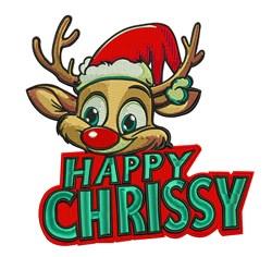 detailed christmas reindeer machine embroidery pattern - Happy Chrissy for reusable tote bags