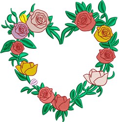 Heart Blossoms - 4x4 rose detailed embroidery design for decorative pillow covers