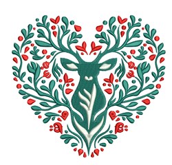 detailed reindeer machine embroidery pattern - Heart Deer for decorative pillow covers