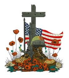 cross detailed machine embroidery - Honoring Heroes perfect for reusable tote bags