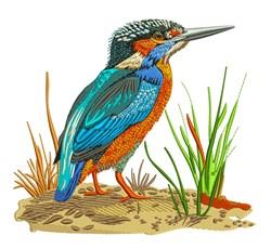 bird detailed machine digital embroidery - Kingfisher for decorative pillow covers