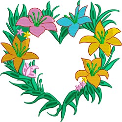 detailed leaf machine embroidery pattern - Lily Heart for patchwork quilt blocks