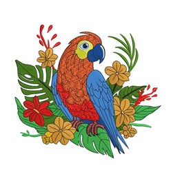 bird detailed machine digital embroidery - Macaw Flowers perfect for kitchen tea towels