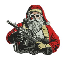 Santa Claus detailed machine embroidery - Machine Gun Santa perfect for kitchen aprons