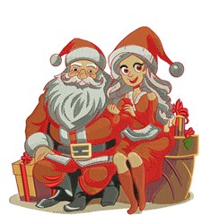 detailed christmas Santa Claus machine embroidery pattern - Mr. & Mrs. Claus for reusable tote bags