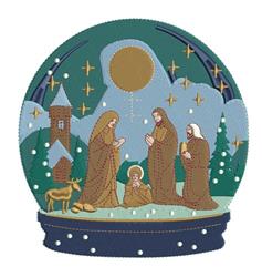 snowglobe detailed machine embroidery - Nativity Snowglobe for Christmas Cards