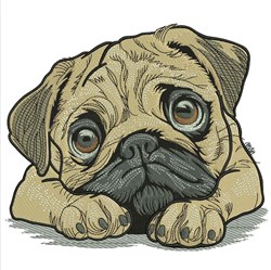 puppy dog detailed machine digital embroidery - Pug Dog perfect for kitchen aprons