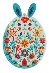Colorful rabbit with floral patterns, large ears, and friendly face, perfect for Easter-themed projects.
