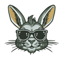 Cartoon rabbit wearing sunglasses with playful expression, featuring light grey fur and distinct inner ears.