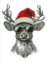 Santa Deer - 4x4 reindeer detailed machine embroidery design for kitchen tea towels