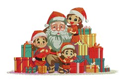 Santa Claus detailed machine embroidery - Santa & Elves for patchwork quilt blocks