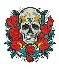 leaf detailed machine embroidery - Skull & Flowers perfect for reusable tote bags