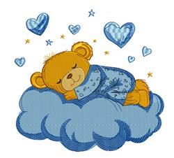 detailed bear cub machine embroidery pattern - Sleepy Teddy for Nursery Pillows