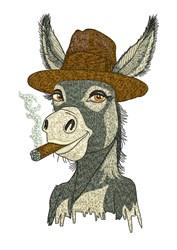 Smoking Donkey - 4x4 donkey quick stitch embroidery design for Kitchen Aprons