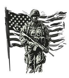 Soldier & Flag - 4x4 flag detailed embroidery design for decorative pillow covers