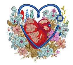 detailed valentine heart machine embroidery pattern - Stethoscope Heart for kitchen tea towels