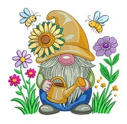 detailed sunflower machine embroidery pattern - Sunflower Gnome perfect for Aprons