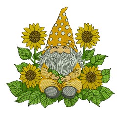 Sunflower Gnome - 4x4 sunflower detailed embroidery design for cute baby onesies