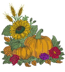 detailed autumn pumpkin machine embroidery pattern - Sunflower Harvest for reusable tote bags