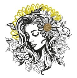 detailed sunflower machine embroidery pattern - Sunflower Lady for kitchen tea towels