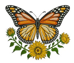 butterfly detailed machine embroidery - Sunflower Monarch for kitchen tea towels