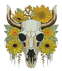sunflower detailed machine embroidery - Sunflower Skull perfect for reusable tote bags