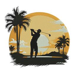 detailed summer tree machine embroidery pattern - Sunset Golf Serenity for Sports Caps