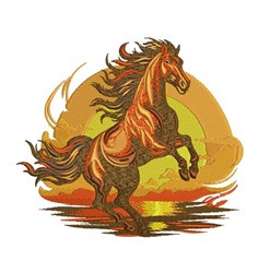 horse detailed machine digital embroidery - Sunset Horse perfect for reusable tote bags