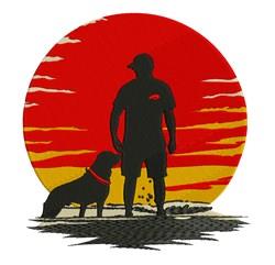 detailed puppy dog machine embroidery pattern - Sunset Man & Dog for decorative pillow covers