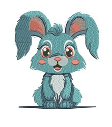 Playful bunny with teal fur, big floppy ears, and round eyes. Perfect for kids' items. Applique design.