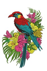 Tropical Bird - 4x4 bird detailed embroidery design for decorative pillow covers