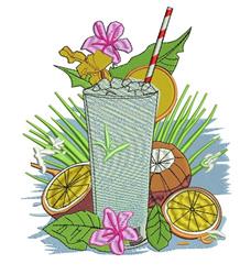 Tropical Drink - 4x4 leaf detailed machine embroidery design for reusable tote bags