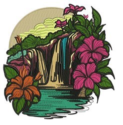 waterfall detailed machine embroidery - Tropical Waterfall for festive table runners