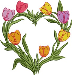 tulip detailed machine digital embroidery - Tulip Heart perfect for kitchen tea towels