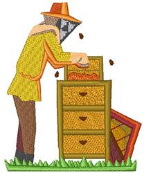 Beekeeper - 4x4 beekeeper detailed machine embroidery design for kitchen tea towels