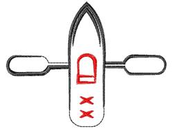 Stylized button fastener with a pointed red shape, black outline, and white center in a playful style.