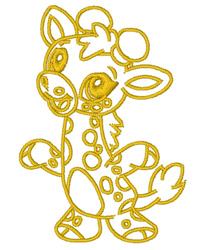 Playful cartoon giraffe with cheerful expression and polka dots, outlined in yellow thread. Perfect for kids.