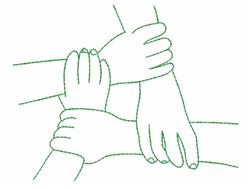 Minimalist outline of interconnected hands in green, symbolizing teamwork and unity. Perfect for embroidery.
