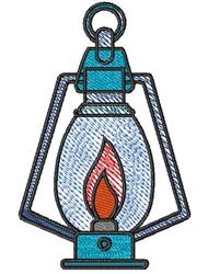 Colorful lantern in teal and gray with a metallic frame and glowing flame, designed for kitchen towels.